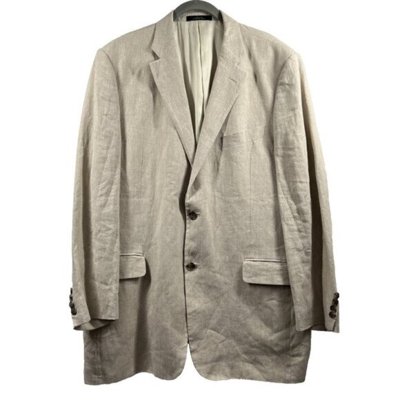 John W Nordstrom Men’s Blazer 42L Long 42 100% Linen 2 Button Jacket Beige Lined - Picture 1 of 9